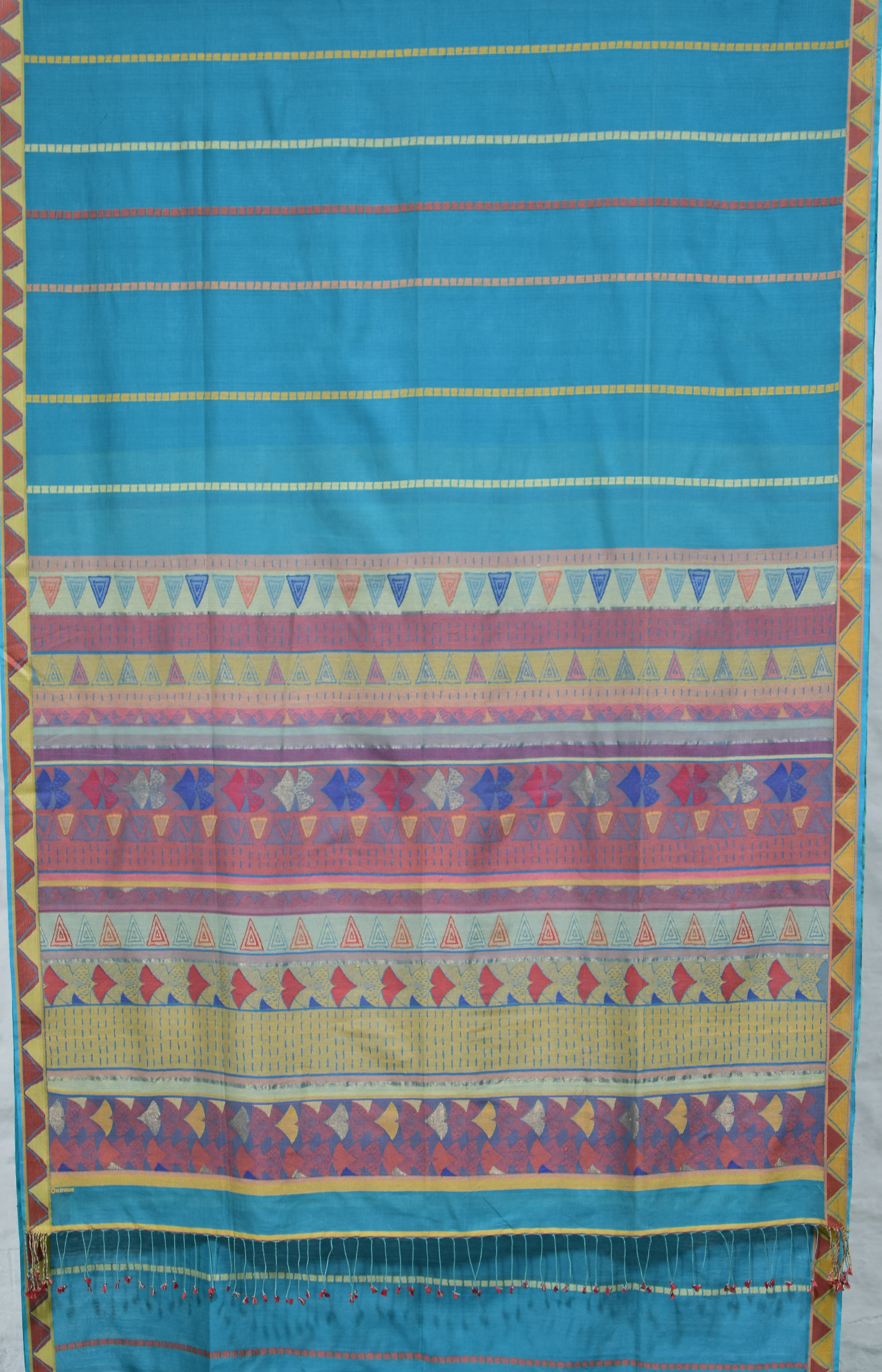Blue, Handwoven Organic Cotton, Textured Weave , Jacquard, Work Wear, Striped Saree